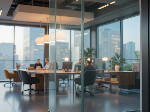 现代化办公室环境，员工正在讨论工作，大型会议室，明亮自然光，商务氛围